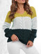 Contrast Color Cable Long Sleeve V-neck Knit Sweater - Yellow