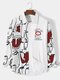 Mens Abstract Face Slogan Print Button Up Street Long Sleeve Shirts - White