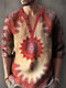 Mens Vintage Ethnic Totem Print Half Button Henley Shirts - Red
