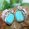 Vintage Turquoise Leaf Women Earrings 925 Silver Plated Feather Flower Pendant Earrings - Antique Silver