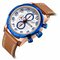 Practical Sports Men Watch Leather Band Chronograph date Multifunction Quartz Watch - white & blue