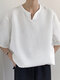 Men V-neck Half-sleeve Solid Color T-Shirt - White