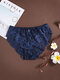 Women Thin Flower Pattern Comfy Lace Sexy Panties - Blue