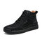 Men Hand Stitching Microfiber Leather Non Slip Soft Ankle Boots - Black