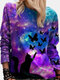 Galaxy Printed Long Sleeve O-neck T-shirt For Women - Purple