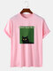 Mens Black Cat Letter Graphic Short Sleeve Cotton T-Shirts - Pink