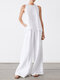 Solid Ruffle Tie Back Wide Leg Two Pieces Suit - White