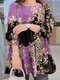 Contrast Leopard Pattern Long Sleeve Casual Blouse - Purple