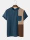 Mens Tricolor Patchwork Pocket Crew Neck Short Sleeve T-Shirt - Blue