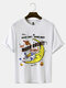 Mens Moon Rocket Graphic Printed Short Sleeve Round Neck T-shirt - White