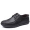 Men Microfiber Leather Round Toe Lace Up Business Casual Shoes - Black
