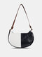 Women Faux Leather Fashion Black and White Lattice Pattern Color Matching Crossbody Bag Shoulder Bag - Black