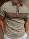 Camicie da golf a maniche corte con mezza zip patchwork con stampa floreale etnica da uomo - Cachi