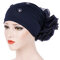 Women Pan Flower Hat Oversized With Flower Headscarf Beanies Hat Solid Color Beaded  Cotton Cap - Navy