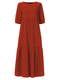 Solid Color O-neck Puff Sleeve Plus Size Dress for Women - Red