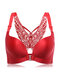 Butterfly Embroidery Front Closure Wireless Adjustable Gather Soft Bras - Red