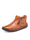 Men Hand Stitching Leather Side Zipper Casual Ankle Boots - Brown