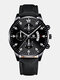 10 Colors PU Leather Men Business Watch Decorated Pointer Calendar Quartz Watch - Black Band Black Case Black Dial