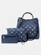 Women Purses Satchel Handbags Shoulder Hobo Tote Bag Pearls 3 PCS Rivet Bucket Bag - Blue