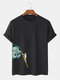 Mens Moon Astronaut Printed O-Neck 100% Cotton Short Sleeve T-Shirts - Black