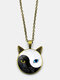 Vintage Yin Yang Cat Face Printed Women Necklace Cat Ear Pendant Necklace - Bronze