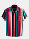 Mens Thin & Breathable Cotton Multi Color Stripe Short Sleeve Designer Shirts - Blue