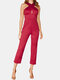 Solid Color Halter Crossed Design Long Casual Jumpsuit for Women - Red