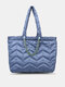 Women Fashion Argyle Pattern Large Capacity Handbag Tote - Blue