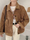 Corduroy Solid Pocket Button Loose Long Sleeve Lapel Jacket - Coffee