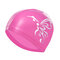 Womens PU Waterproof Non-slip Beanie Cap Flexible Earmuffs Wrap Long Hair Swimming Cap - Pink
