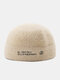 Unisex Knitted Solid Color Letter Pattern Embroidery Dome Fashion Warmth Brimless Beanie Landlord Cap Skull Cap - Beige