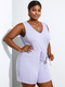 Solid Sleeveless Knotted V-neck Plus Size Jumpsuits - Purple