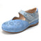 LOSTISY Splicing Round Toe Casual Hollow Out Flat Hook Loop Shoes - Blue