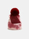 Women Knitted Tie-dye Patchwork Fluffy Ball Decoration Fashion Warmth Brimless Beanie Hat - #02
