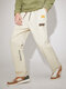 Mens Letter Embroidered Contrast Patched Casual Drawstring Straight Pants - Khaki