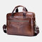 Men Genuine Leather Laptop Briefcase Crossbody Bag - Brown