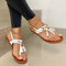Large Size Women Solid Color Tassel Clip Toe Flat Sandals - White