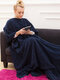 Plain Sofa Decke Winter Warm Soft Tragbare Flanell gewichtete Decke mit Sockenplüsch Lazy Long TV Decke - Marine