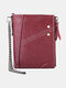 Men Vintage Chains RFID Genuine Leather Cow Leather Multi-card Slots Coin Purse Wallet - Wine Red