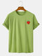 Mens Cotton Strawberry Print Solid Color Casual Loose O-Neck T-Shirts - Green