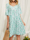 Summer Holiady Loose Half Sleeve O-neck Print Dress for Women - Blue