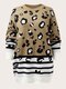 Plus Size Casual Leopard Print O-neck Loose Women Sweater - Coffee