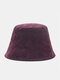 Unisex Velvet Solid Color Wave Pattern Striped All-match Warmth Bucket Hat - Purple