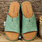 Women Daily Solid Color Slip Resistant Clip Toe Wedges Slippers - Green