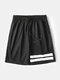 Men Solid Color Soft Stripes Home Loungewear Comfy Loose Pajamas Shorts - Black