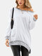 Women Leopard Print Patchwork Long Sleeve Loose Casual T-Shirt - White