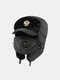 Men Dacron Plush Thicken Solid Soviet Metal Badge Waterproof Ear Protection With Mask Warmth Trapper Hat - Black+Double-headed Eagle Badge