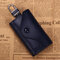 Multi-color Leather Zipper Key Storage Bag Retro Business Card Money Holder 6 Hooks Metal - Blue
