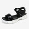 LOSTISY Women Comfy Solid Color Hook Loop Platform Sports Sandals - Black