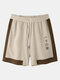 Mens Japanese Print Contrast Stitching Loose Drawstring Shorts - Khaki